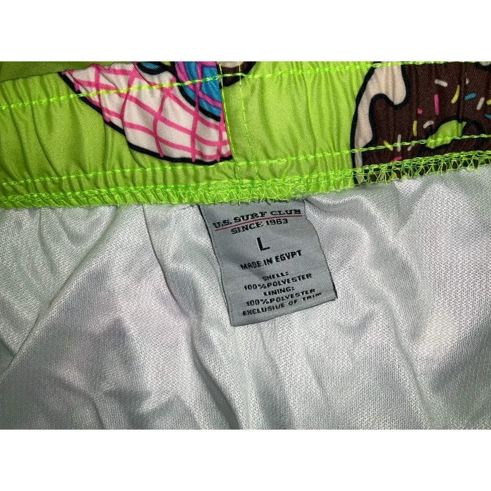 NWT Men's U.S.‎ Surf Club Oahu, Hawaii Neon Green Donut Swim Trunks - Large